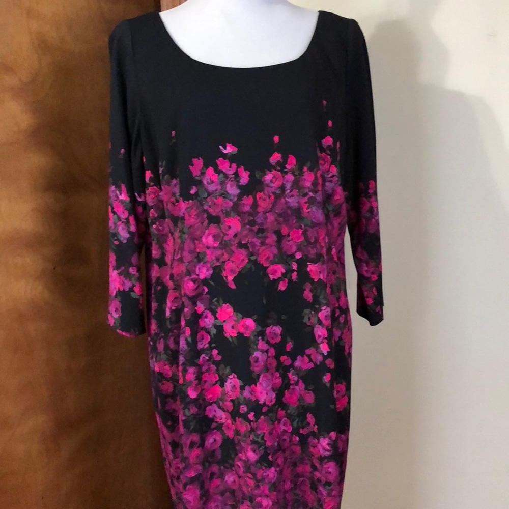 Marina Rinaldi Rose Flowered Black Dress Italy